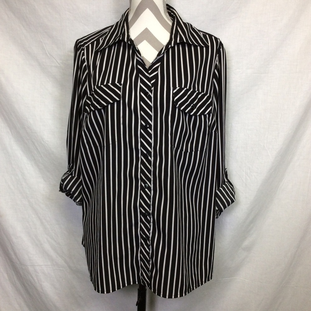 Notations Women’s Black White Striped Blouse